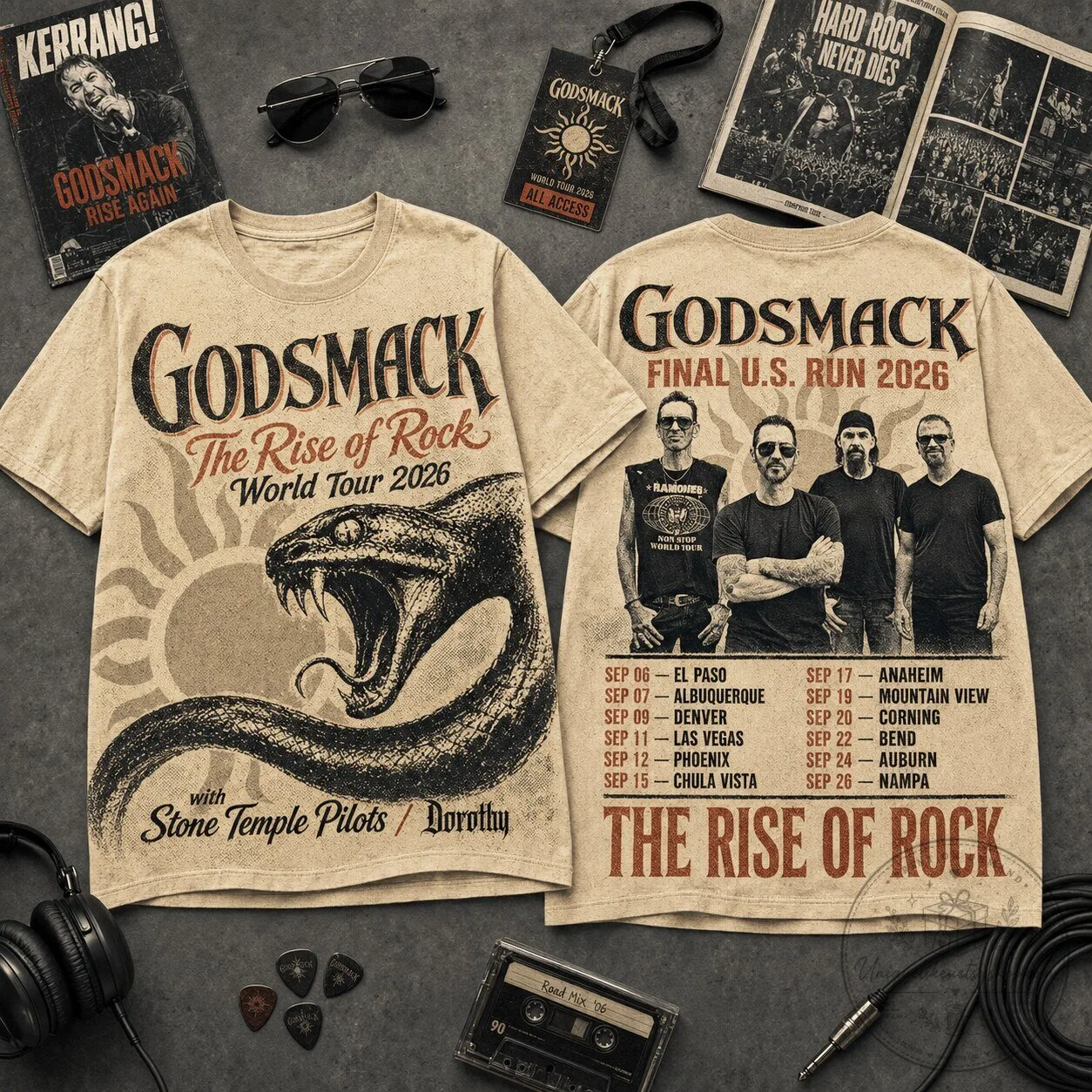 Godsmack The Rise of Rock World Tour 2026 rock band shirt