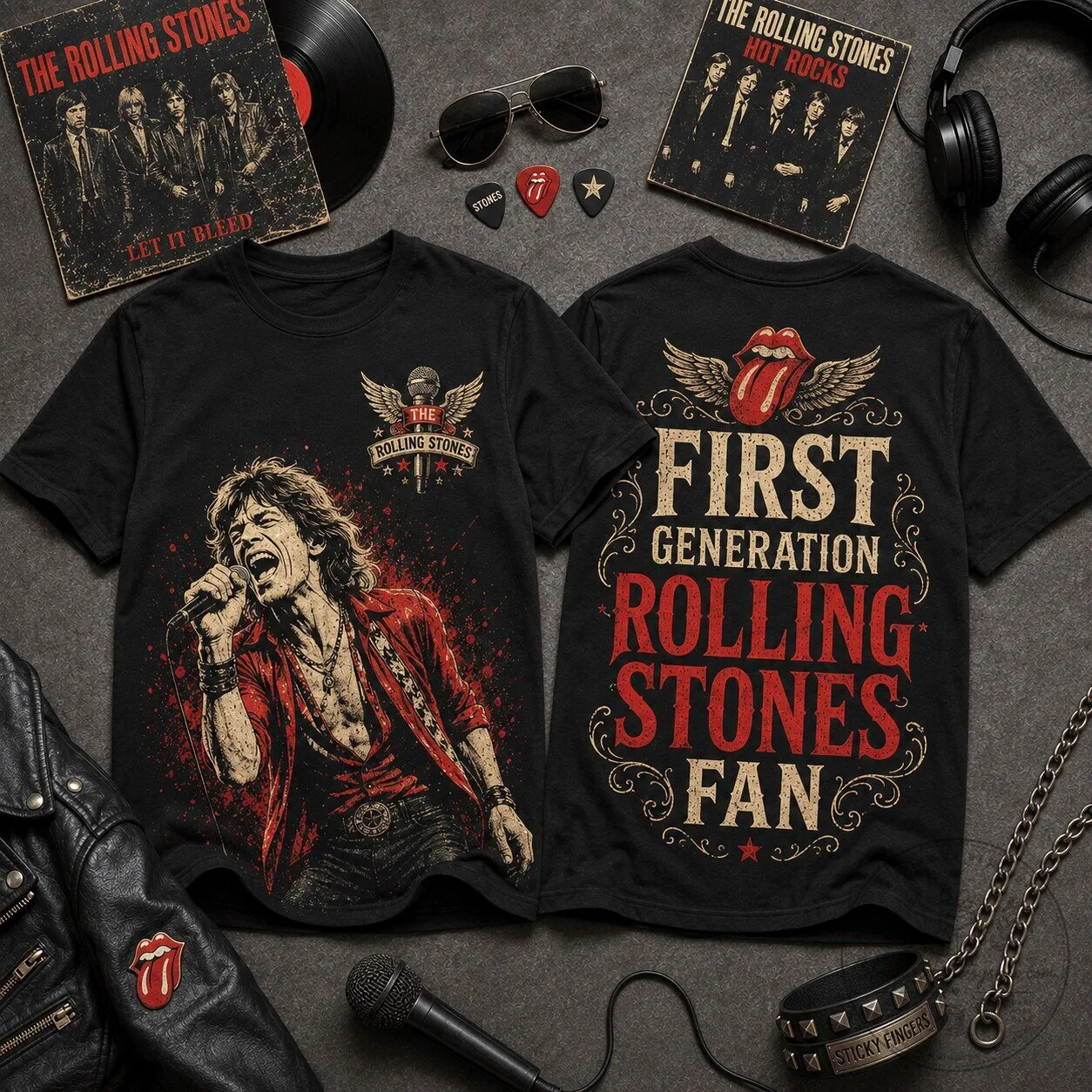 Rolling Stones Fan Music T-Shirt, First Generation Rock Band Apparel