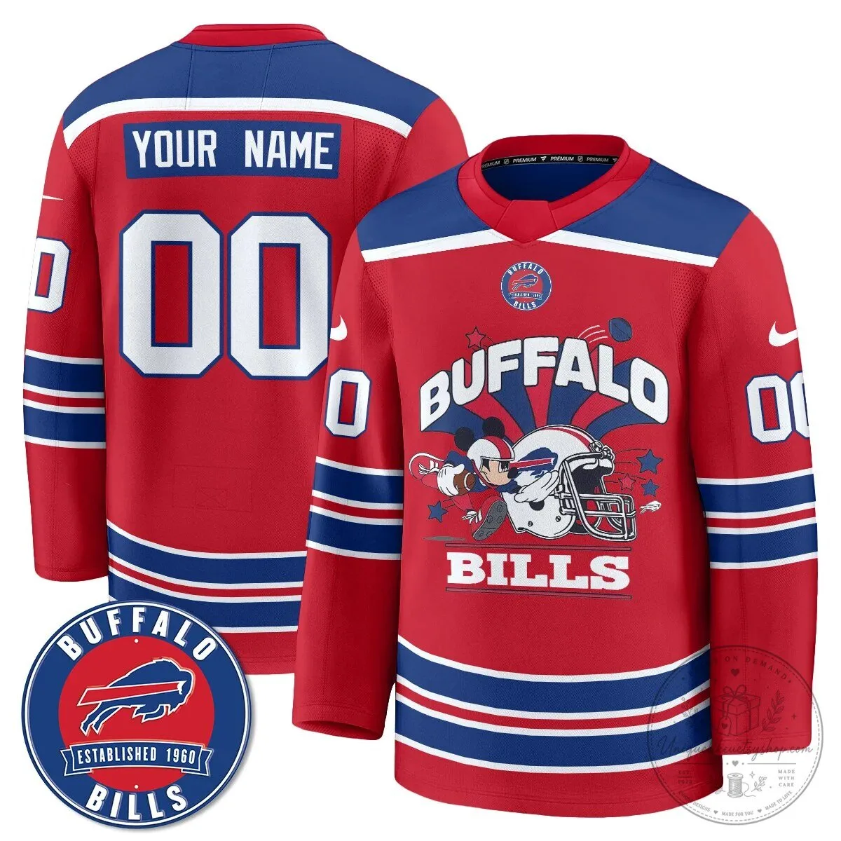 Buffalo Bills Mickey Mouse Disney Football Sports Fan Hockey Jersey