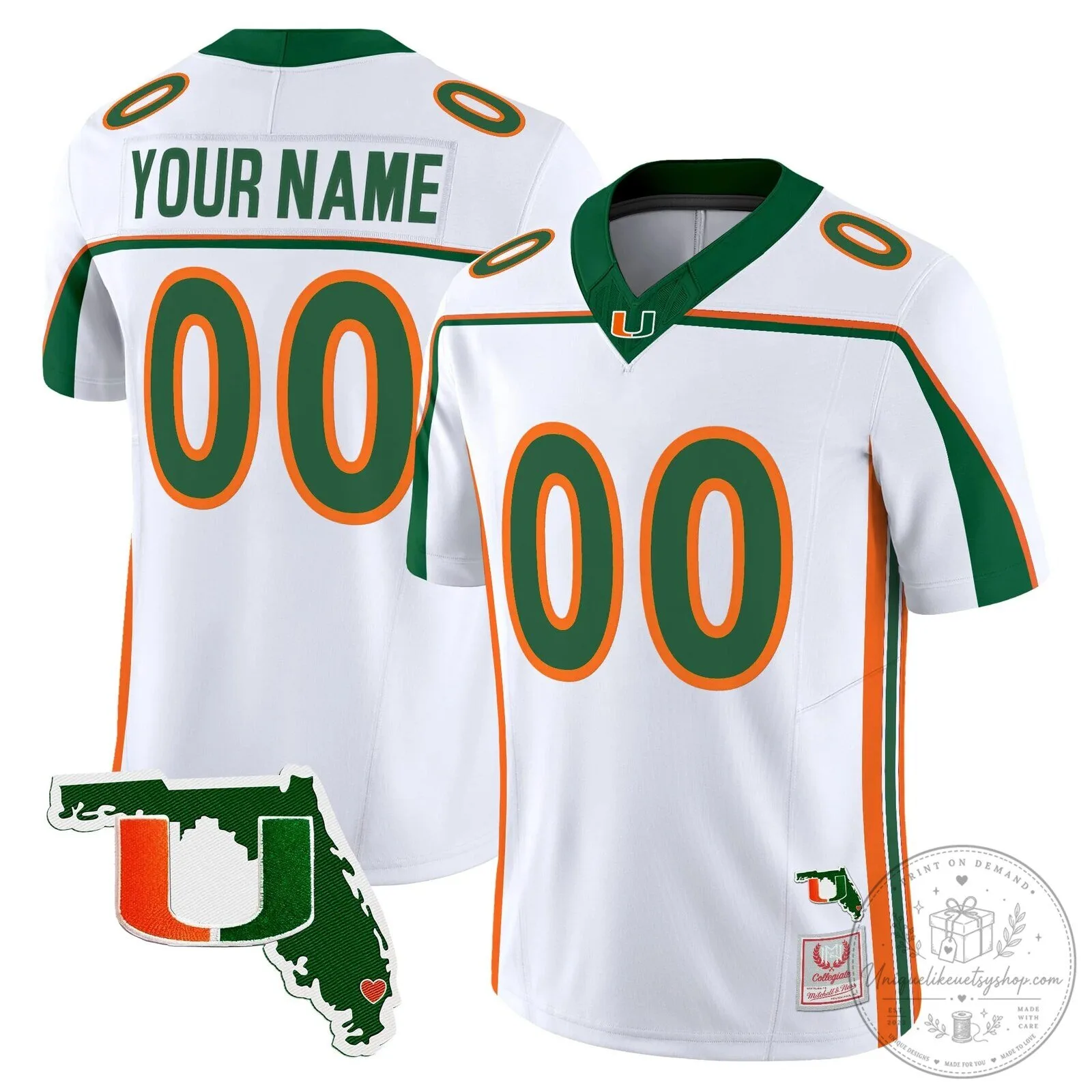Miami Hurricanes Custom Football Jersey White with Florida Patch