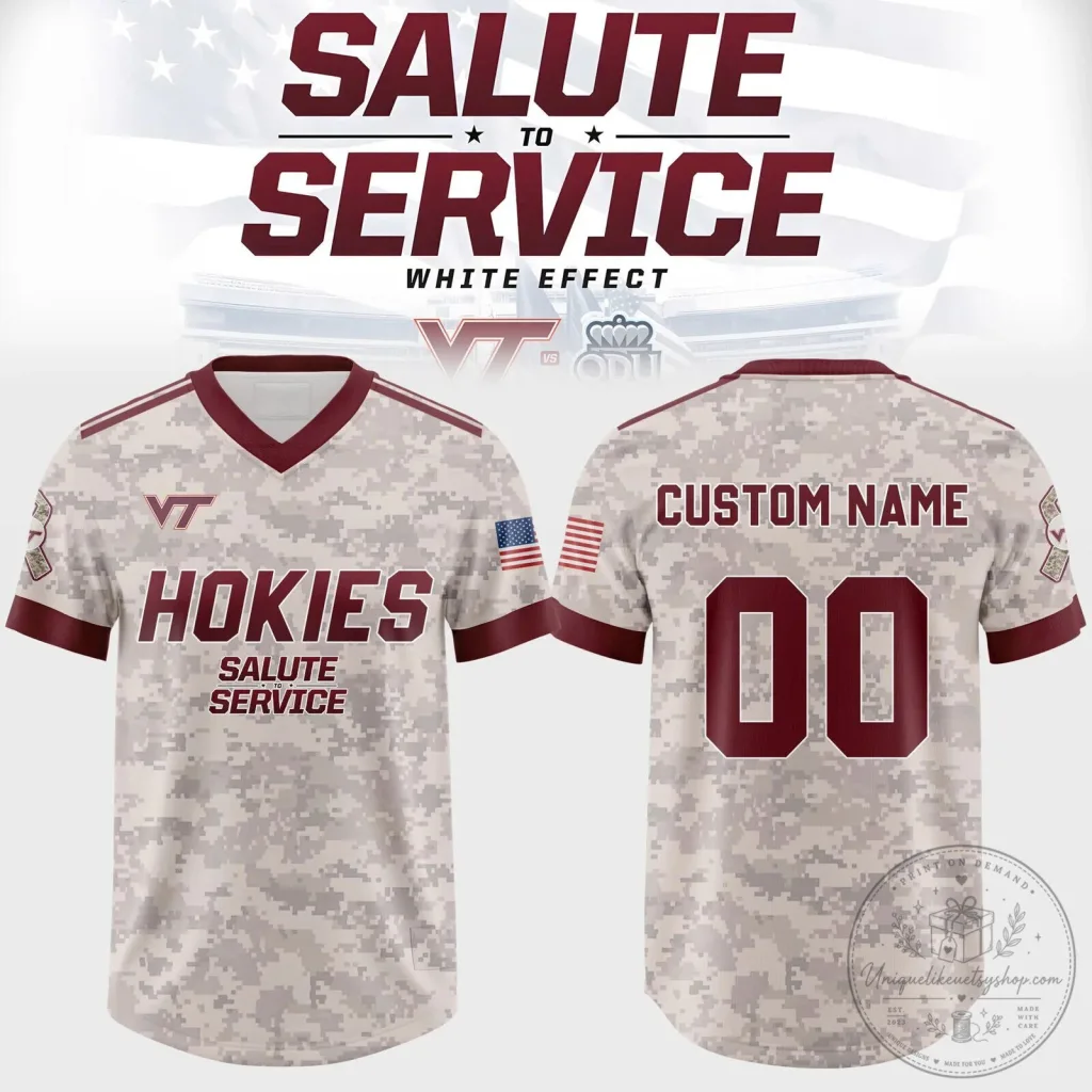 Custom White Effect Football Jersey for Virginia Tech Hokies Salute To Service Custom White Effect Football Jersey for Virginia Tech Hokies Salute To Service