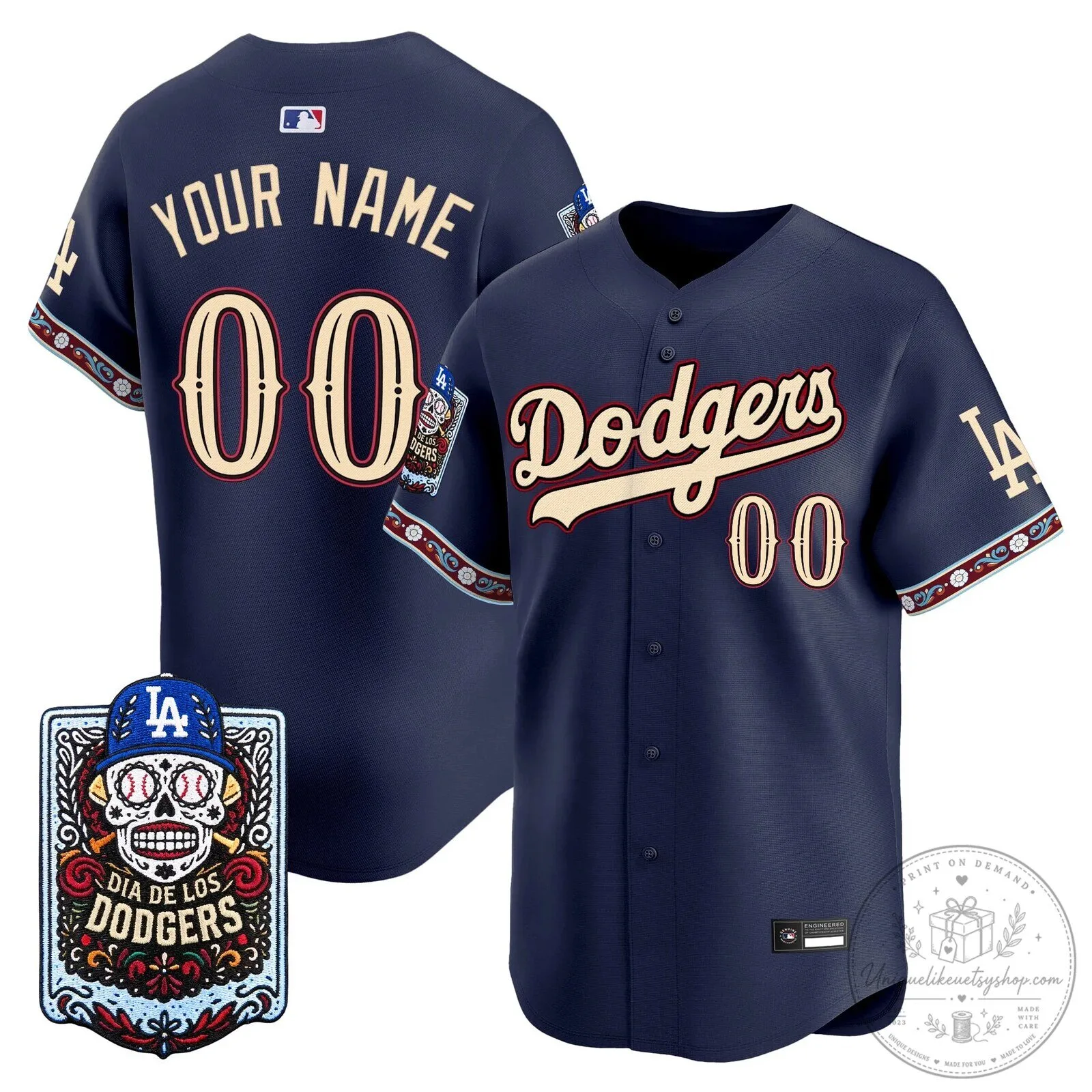 Los Angeles Dodgers Dia de los Muertos Custom Baseball Jersey
