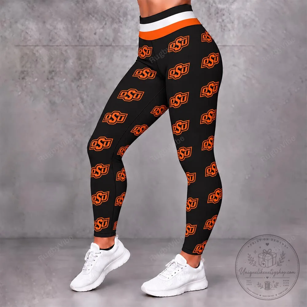 Oklahoma State Cowboys Black Pattern Women's Sports Leggings