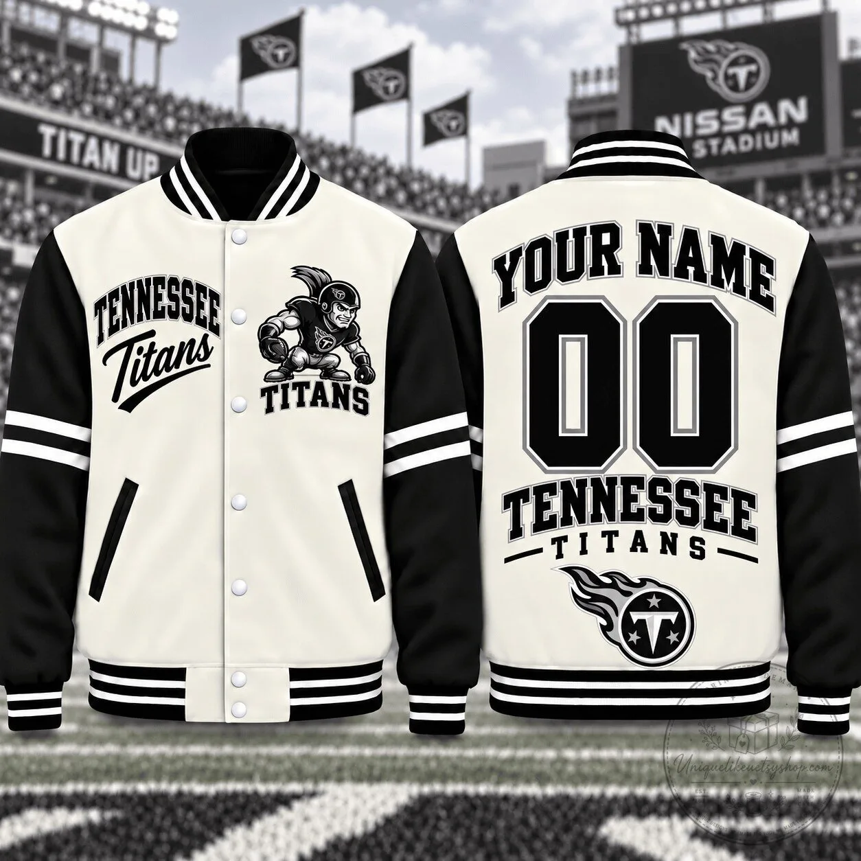 Tennessee Titans Personalized Name and Number Varsity Jacket