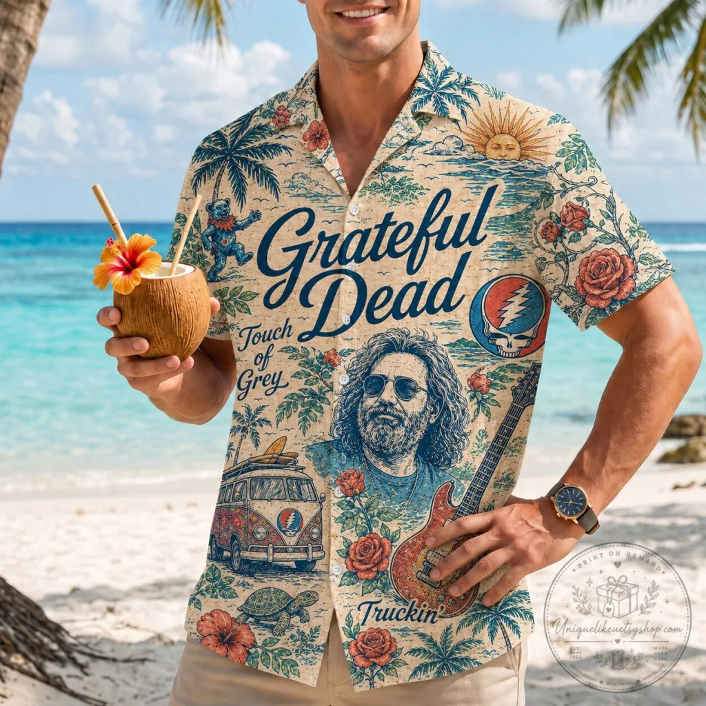 Grateful Dead Touch of Grey Truckin' Tropical Hawaiian Shirt Grateful Dead Touch of Grey Truckin' Tropical Hawaiian Shirt