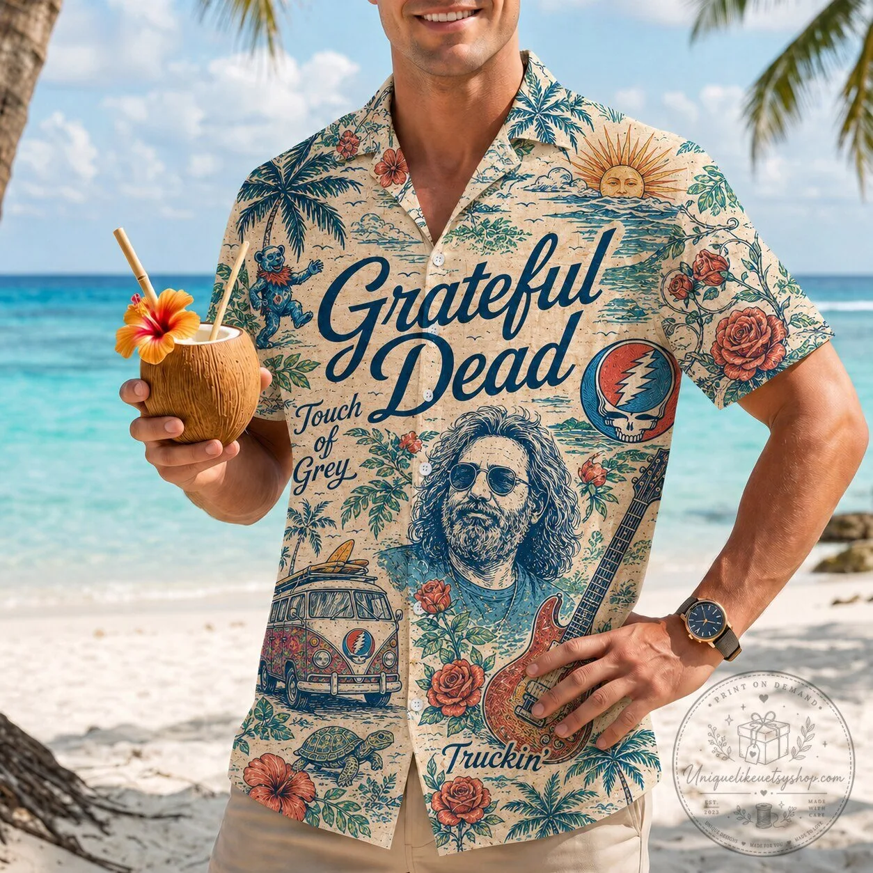 Grateful Dead Touch of Grey Truckin' Tropical Hawaiian Shirt
