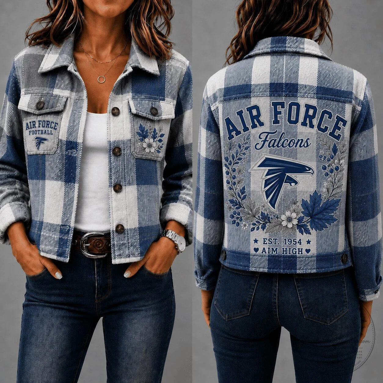 Women's Flannel Jacket in Plaid for Air Force Falcons Football Fans
