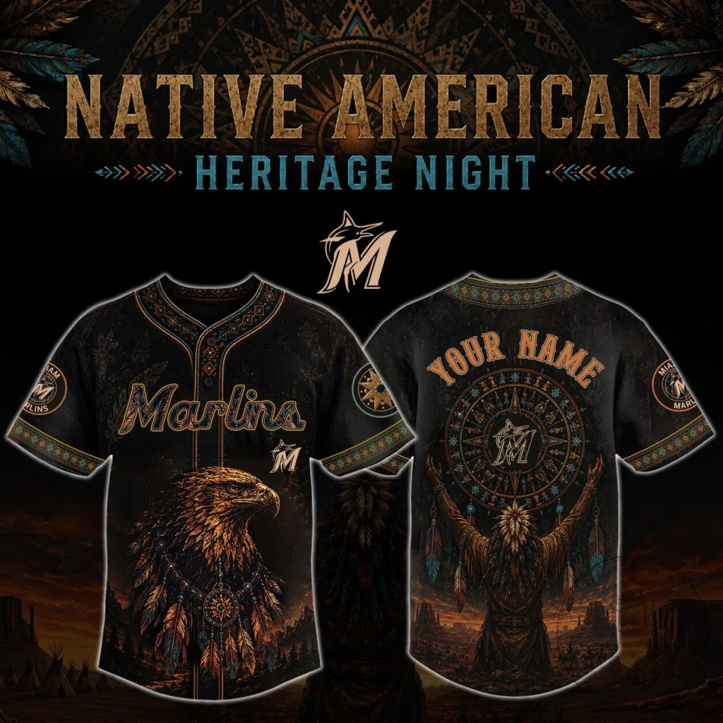 Miami Marlins Baseball Native American Heritage Night Personalized Baseball Jersey Miami Marlins Baseball Native American Heritage Night Personalized Baseball Jersey