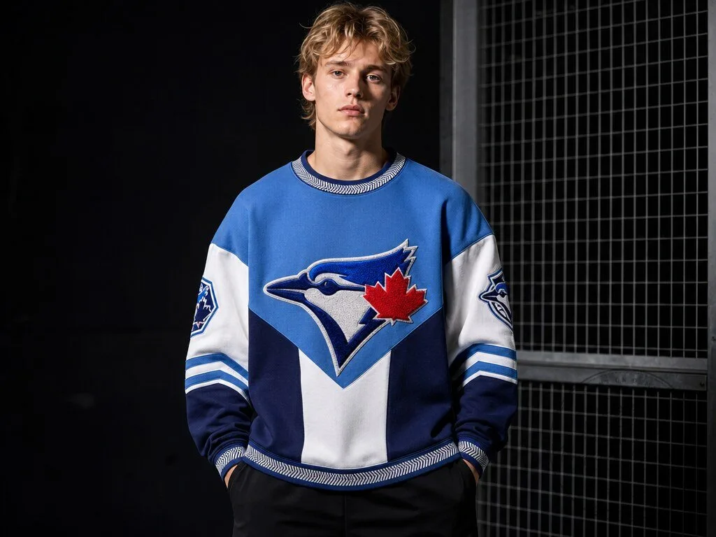 Toronto Blue Jays Embroidered Logo Colorblock Crewneck Sweatshirt