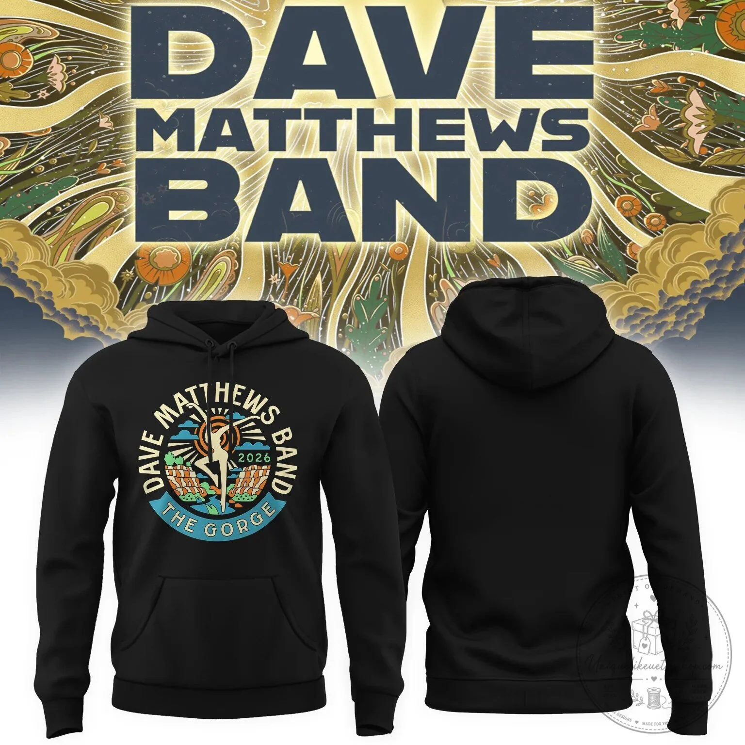 2026 Concert Tour Black Hoodie for Dave Matthews Band at The Gorge