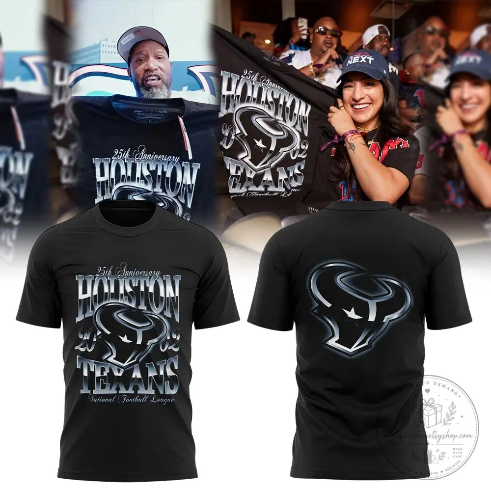 Black T-Shirt Celebrating 25 Years of Houston Texans in the NFL