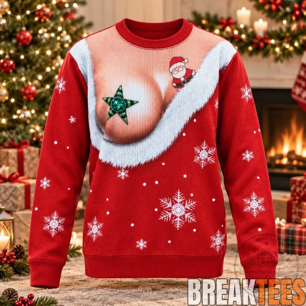 Naughty Santa Christmas Ugly Sweater with Snowflakes