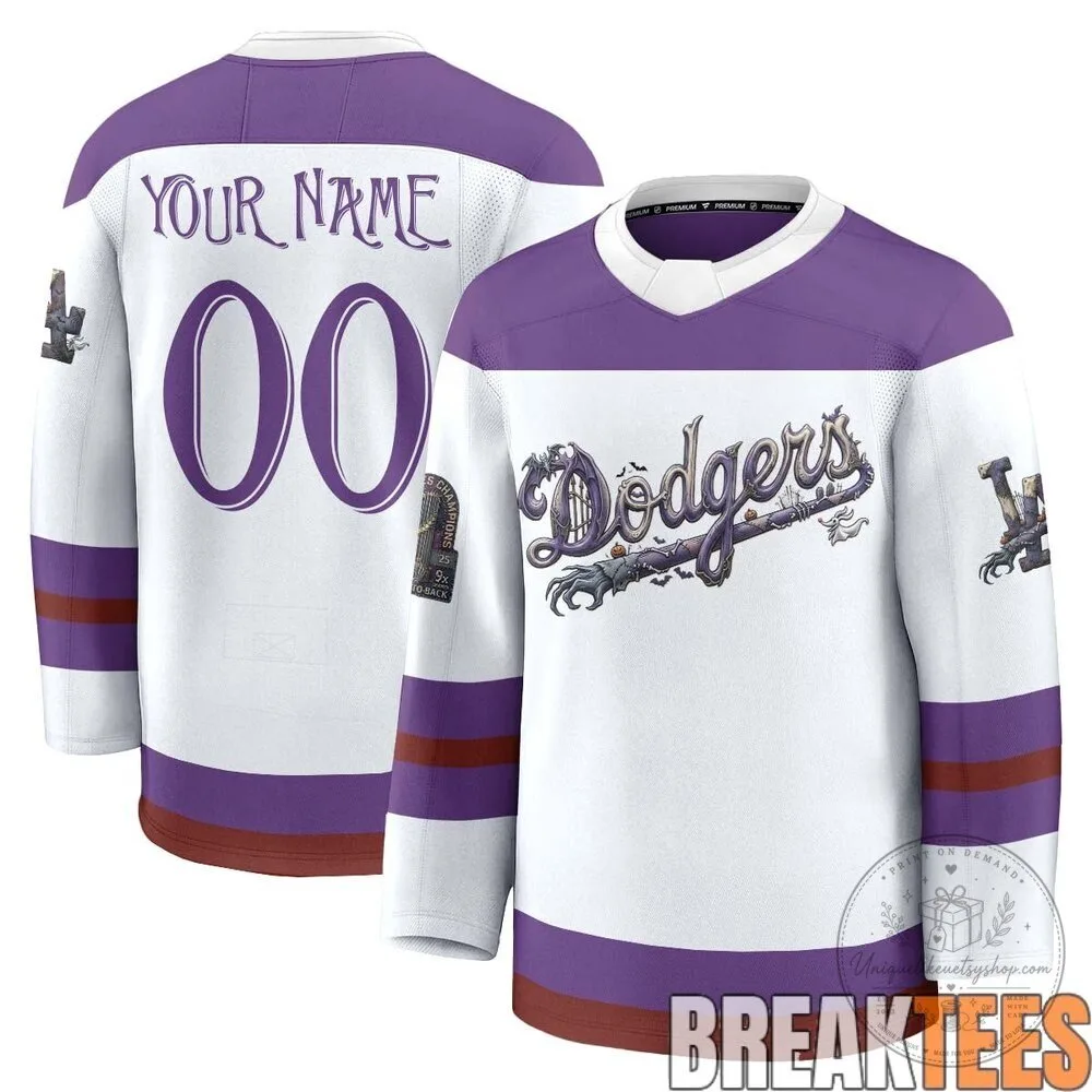 Los Angeles Dodgers Nightmare Halloween Edition Custom Hockey Jersey 4 Los Angeles Dodgers Nightmare Halloween Edition Custom Hockey Jersey