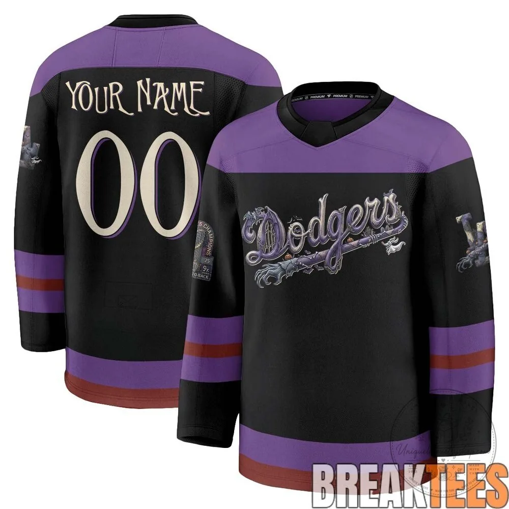 Los Angeles Dodgers Nightmare Halloween Edition Custom Hockey Jersey 5 Los Angeles Dodgers Nightmare Halloween Edition Custom Hockey Jersey