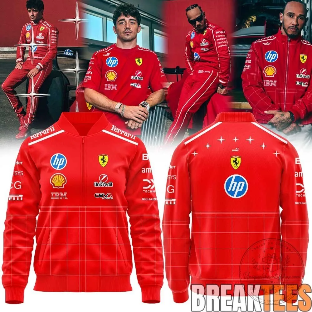 Scuderia Ferrari Formula 1 Racing Team Red Full Zip Bomber Jacket