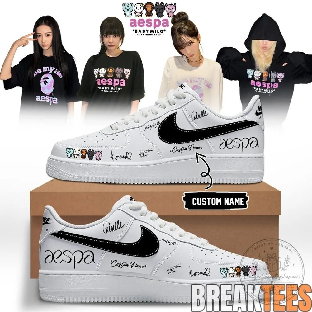 Aespa Giselle Custom Name White Air Force One Style Sneakers
