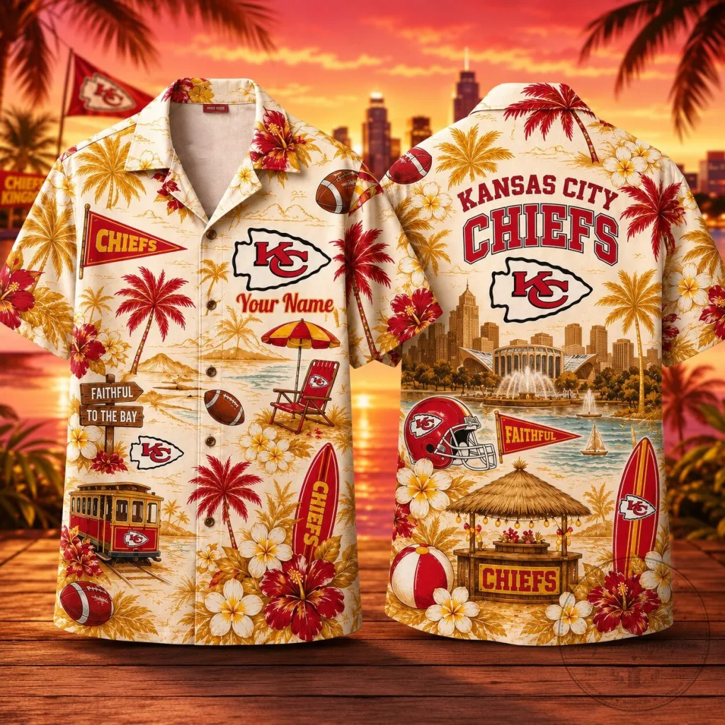 Kansas City Chiefs Personalized Tropical Beach Hawaiian Shirt Kansas City Chiefs Personalized Tropical Beach Hawaiian Shirt