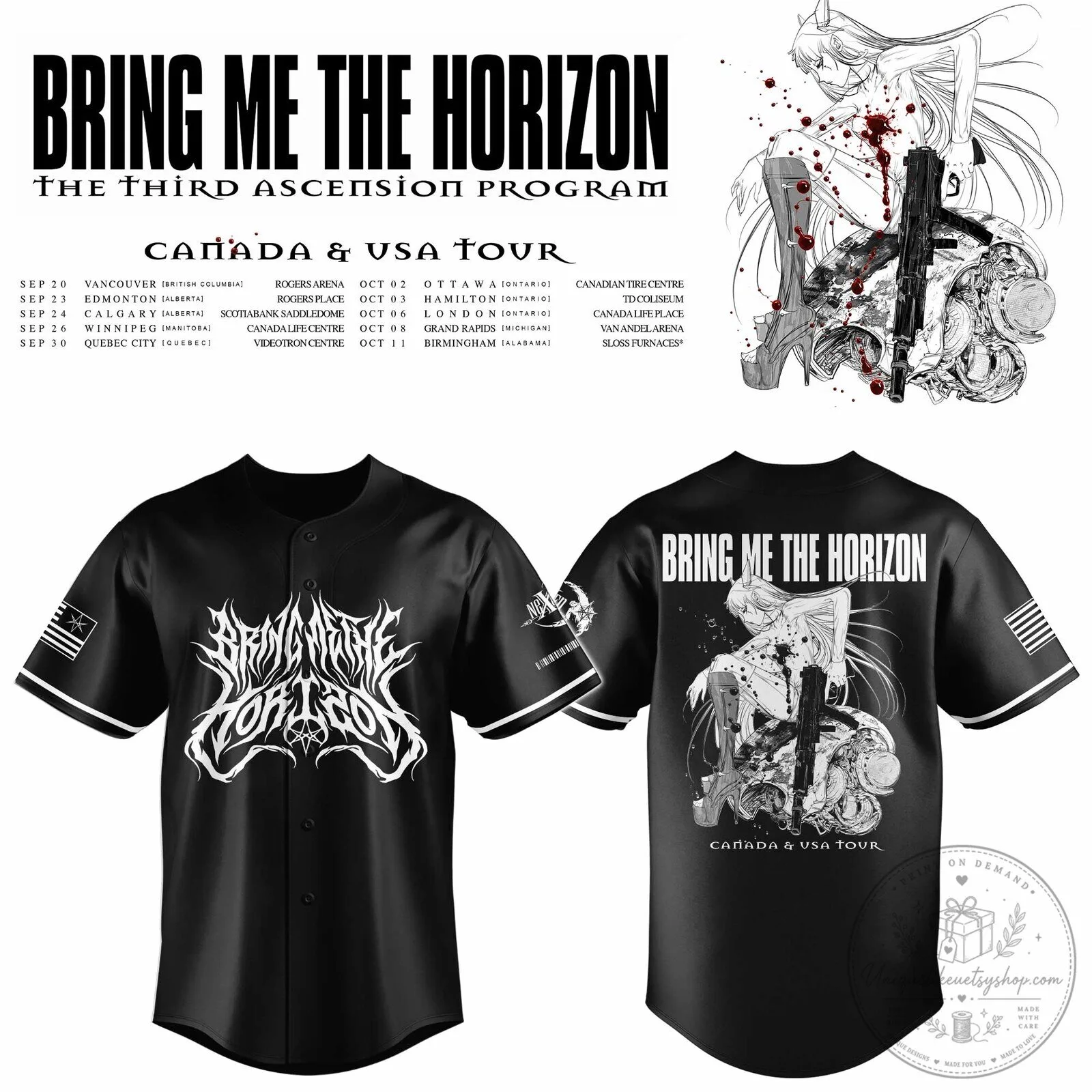 Bring Me The Horizon The Third Ascension Program Canada USA Tour Baseball Jersey