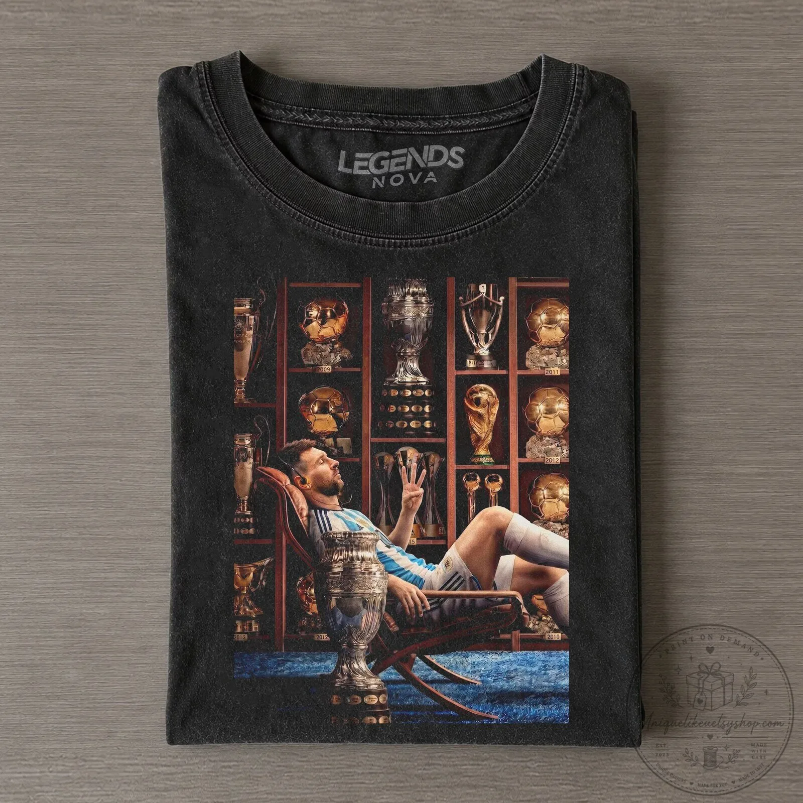 Lionel Messi Argentina Football Legend Trophies Graphic T-Shirt