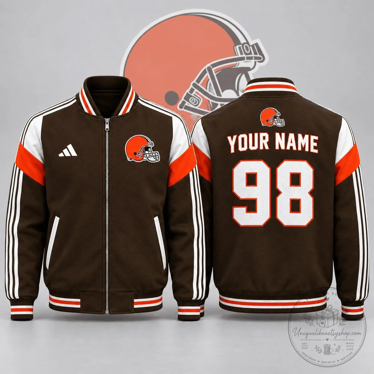 Cleveland Browns National Football League Team Logo Custom Name Number Full Zip Jacket
