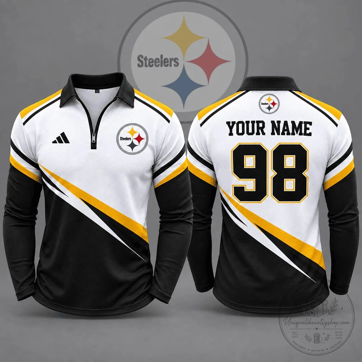 Pittsburgh Steelers NFL Club Identity Quarter Zip Long Sleeve Polo Shirt