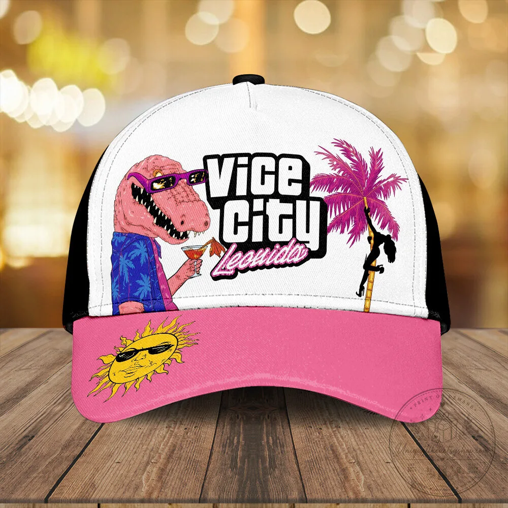 Grand Theft Auto Vice City Dinosaur Drinking Cocktail Trucker Hat 4 Grand Theft Auto Vice City Dinosaur Drinking Cocktail Trucker Hat
