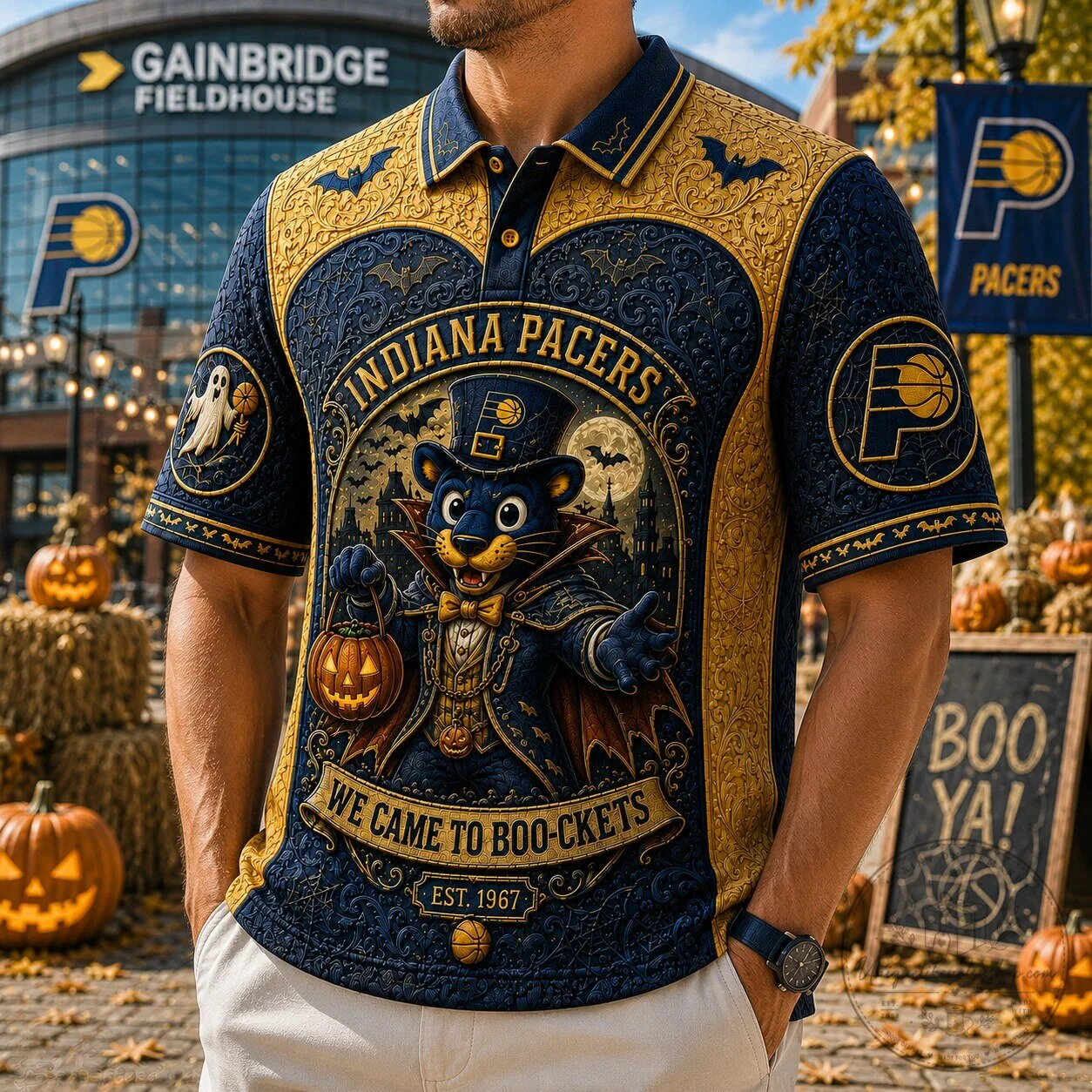 Indiana Pacers Halloween Boo-ckets Basketball Team Polo Shirt