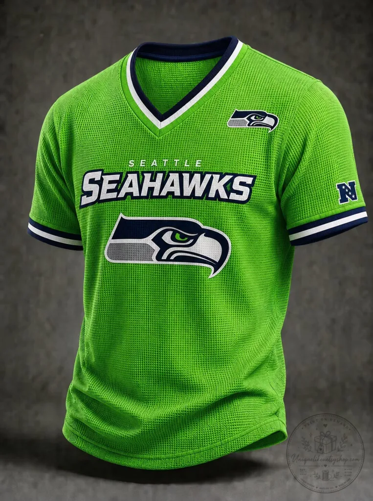 Seattle Seahawks Football Fan Apparel Waffle-Knit V-Neck Short Sleeve Jersey