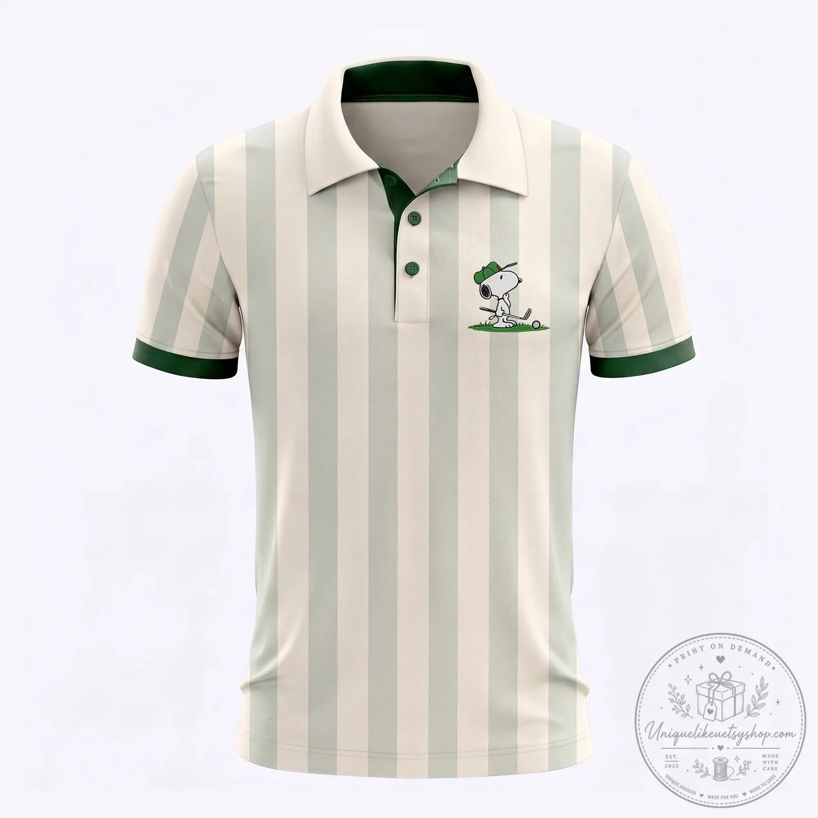 Snoopy Golf Team Green Polo Shirt - Personalized Cream Striped Golfing Top 5 Snoopy Golf Team Green Polo Shirt - Personalized Cream Striped Golfing Top