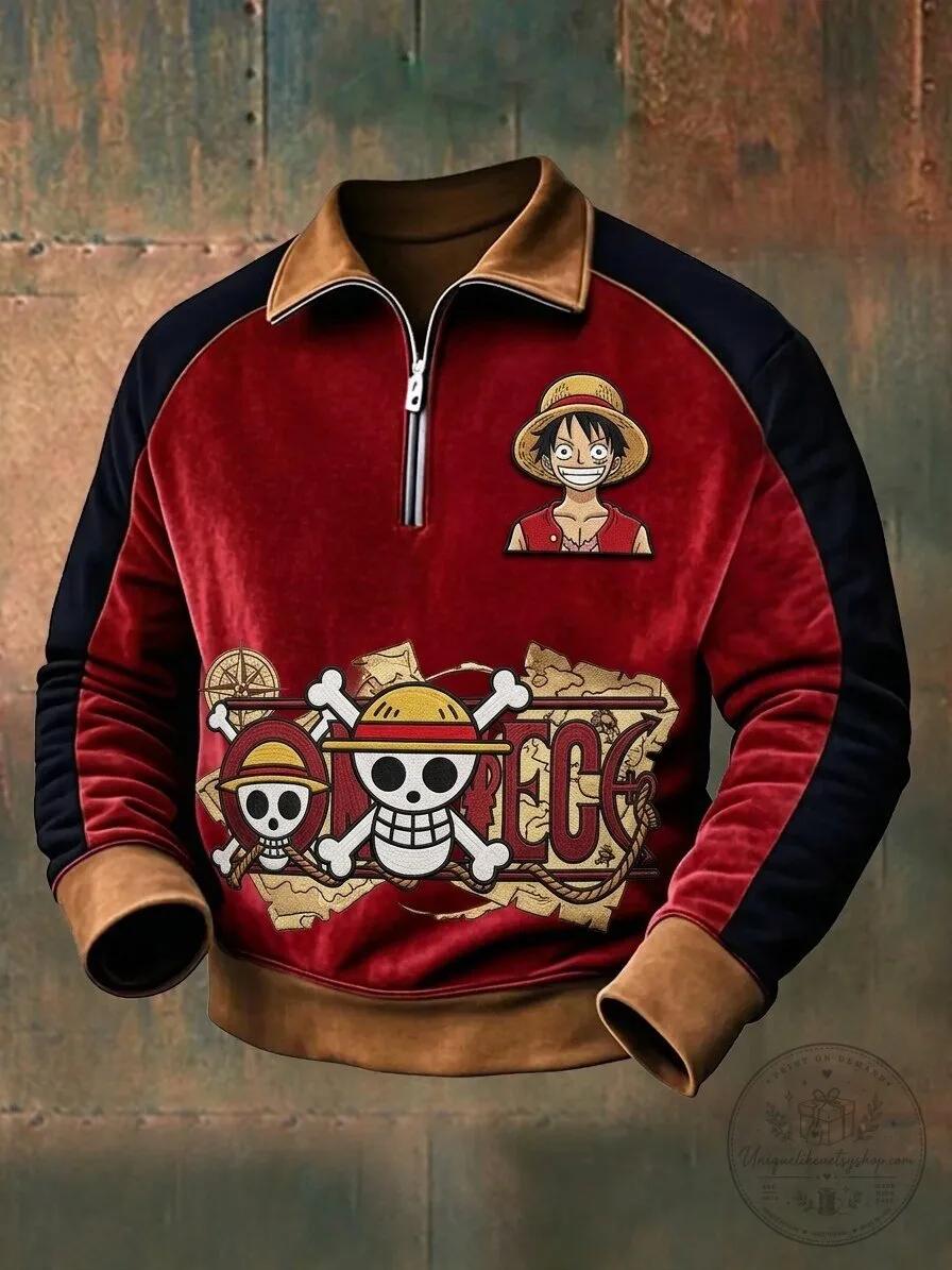 One Piece Monkey D. Luffy Straw Hat Pirates Quarter-Zip Sweatshirt