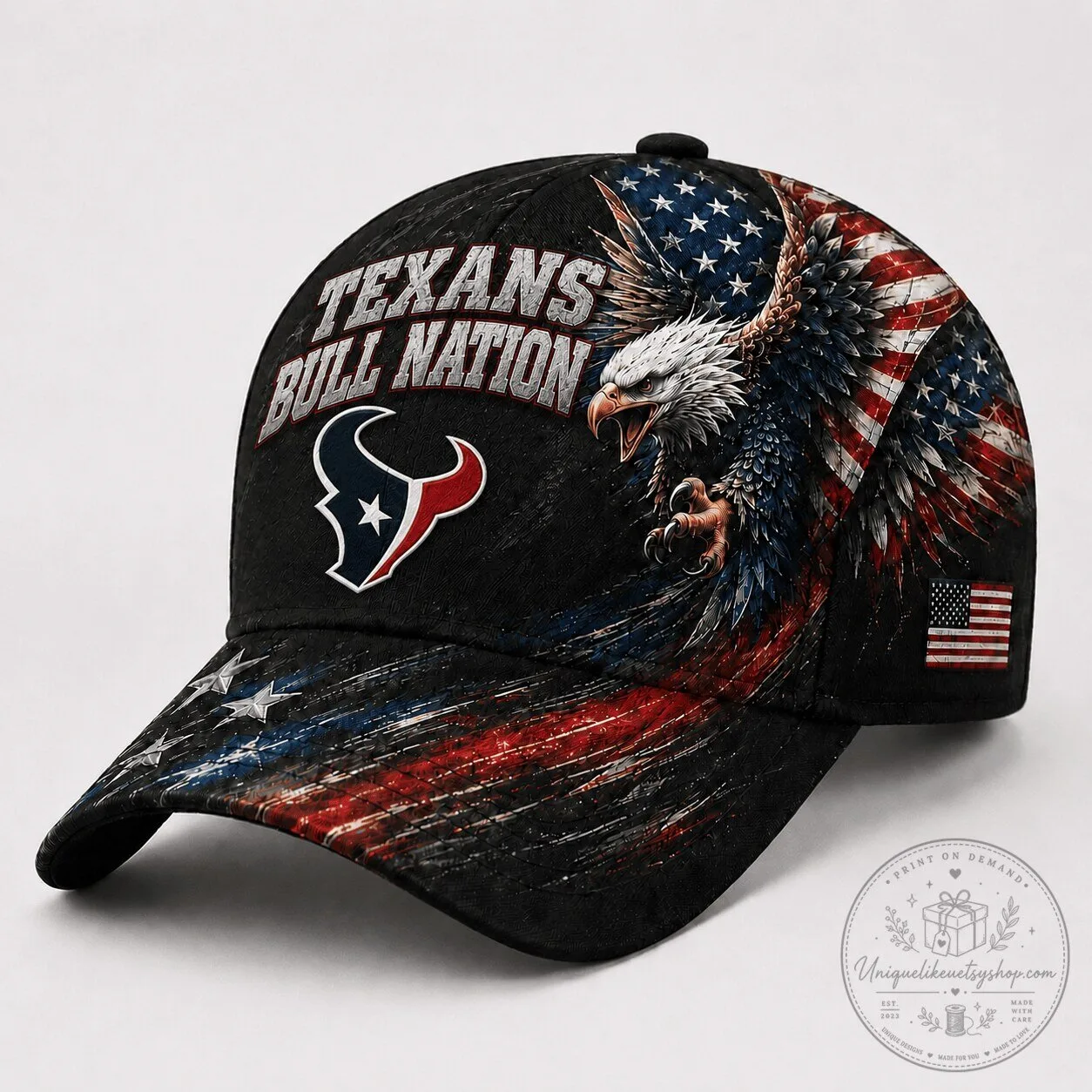 Houston Texans Bull Nation American Flag Eagle Patriotic Baseball Cap Hat