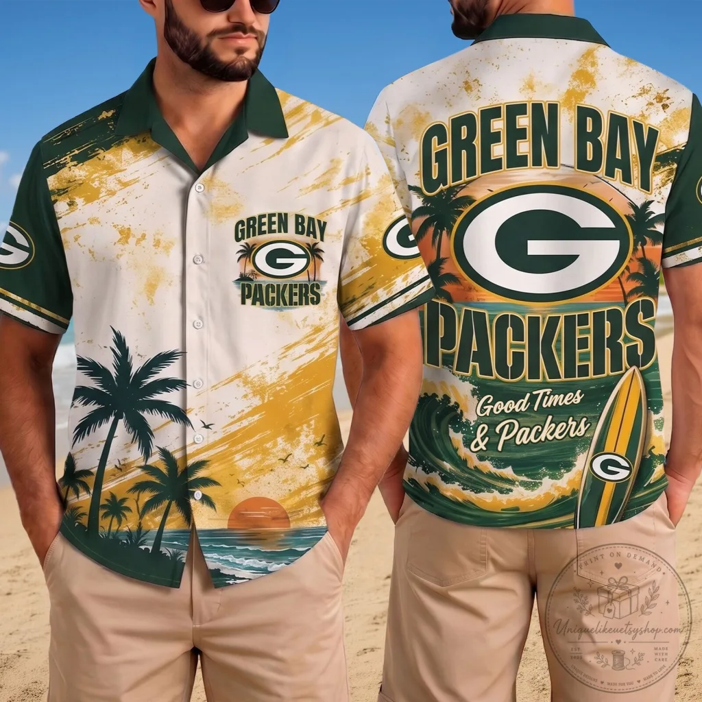 Green Bay Packers Team Green Shirt Tropical Beach Hawaiian Shirt for Men Green Bay Packers Team Green Shirt Tropical Beach Hawaiian Shirt for Men