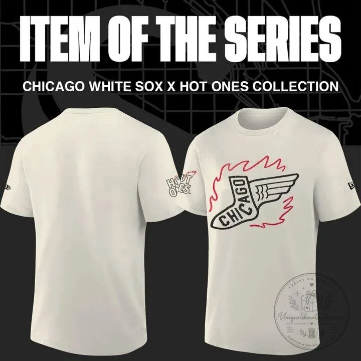 Hot Ones Chicago White Sox Baseball Logo White Graphic T-Shirt
