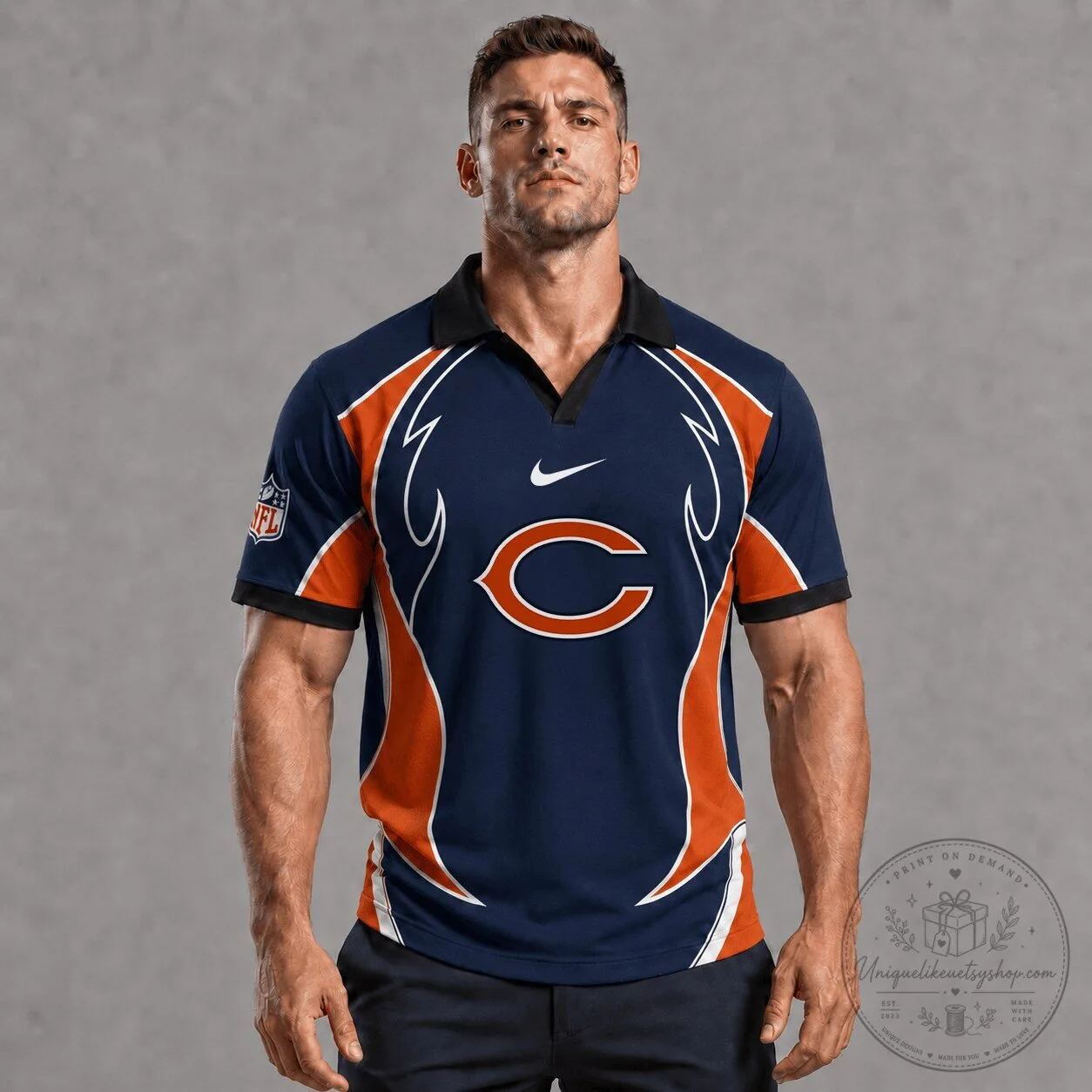 Chicago Bears NFL Football Team Navy Orange Polo Shirt