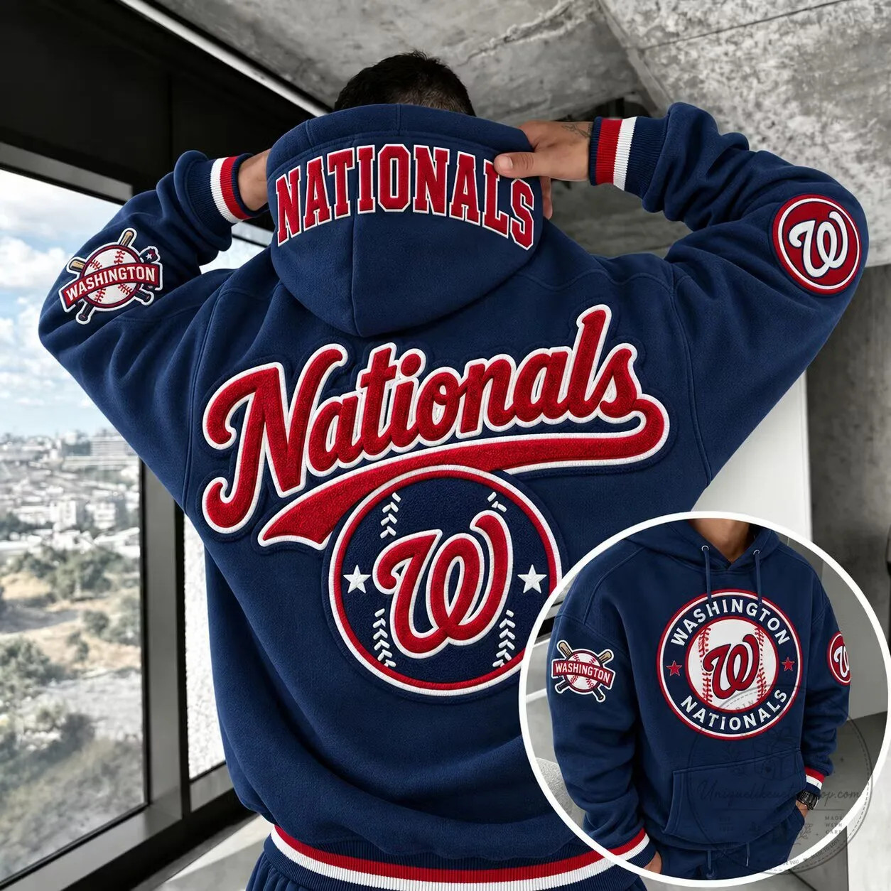 Navy Blue Hoodie featuring Washington Nationals Baseball Team Logo