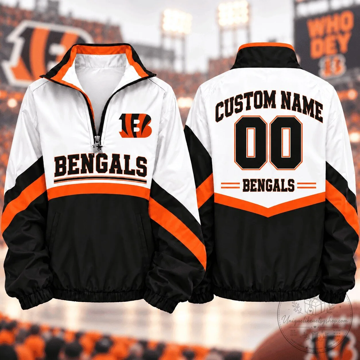 Cincinnati Bengals National Football League Custom Name Number Quarter Zip Jacket