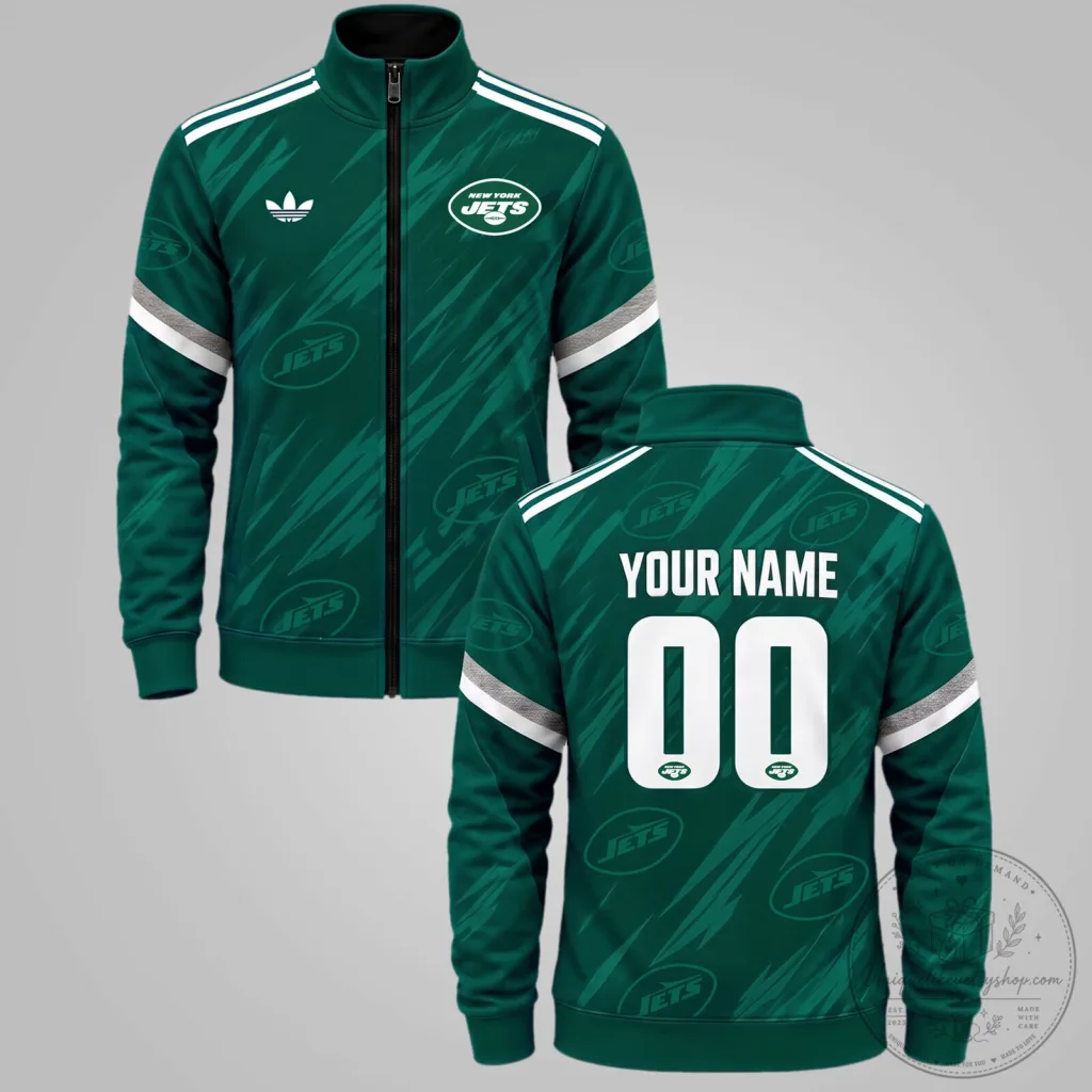 New York Jets Personalized Name and Number Full Zip Track Jacket New York Jets Personalized Name and Number Full Zip Track Jacket
