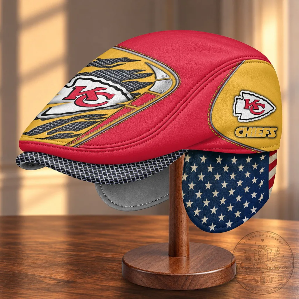 Kansas City Chiefs Flat Cap with Foldable Ear Flaps - NFL Gear Kansas City Chiefs Flat Cap with Foldable Ear Flaps - NFL Gear