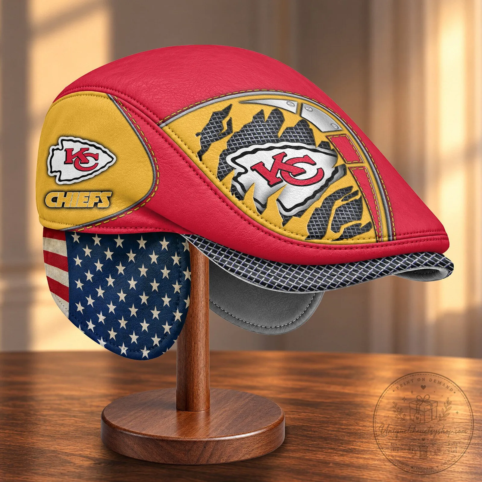 Kansas City Chiefs Flat Cap with Foldable Ear Flaps - NFL Gear 6 Kansas City Chiefs Flat Cap with Foldable Ear Flaps - NFL Gear