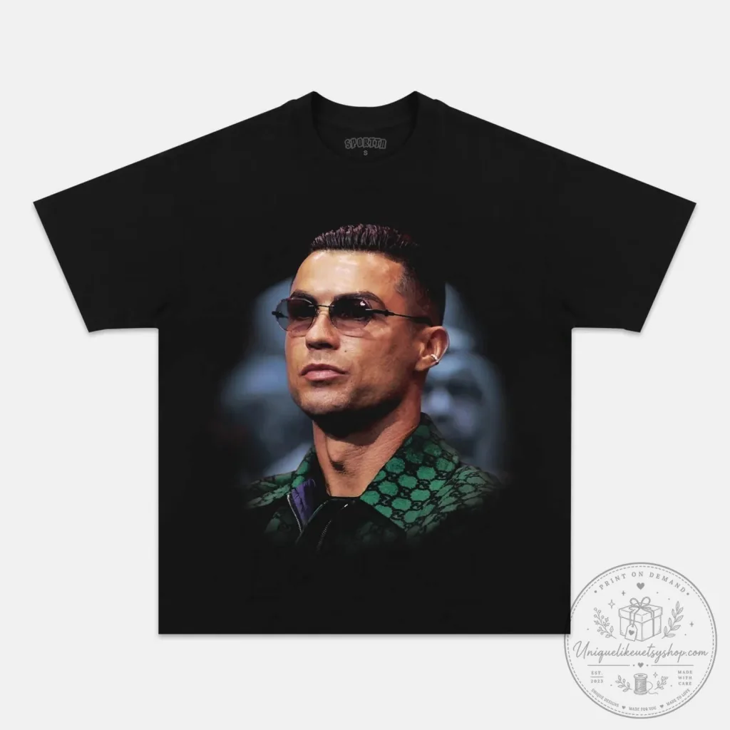 Cristiano Ronaldo Portrait Sunglasses Black T-Shirt
