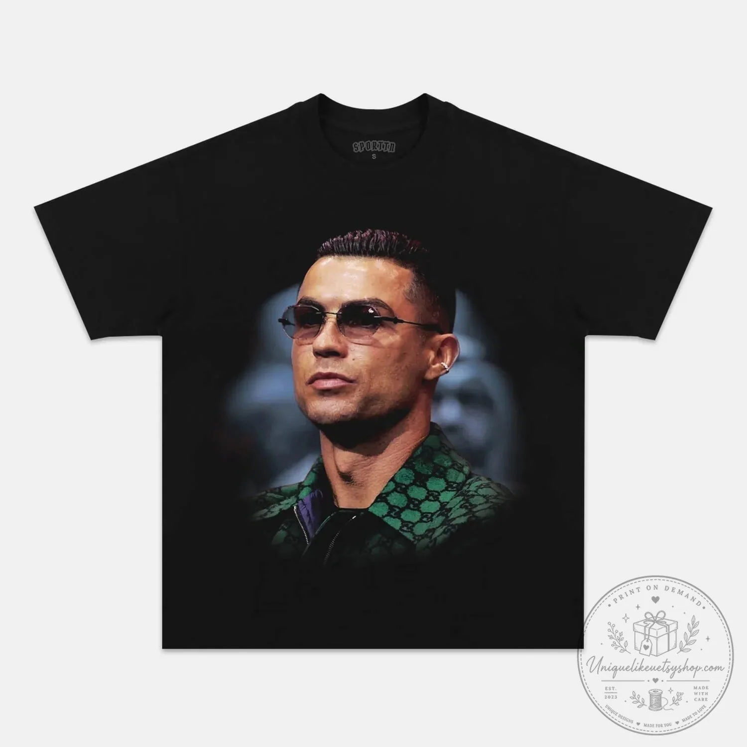 Cristiano Ronaldo Portrait Sunglasses Black T-Shirt