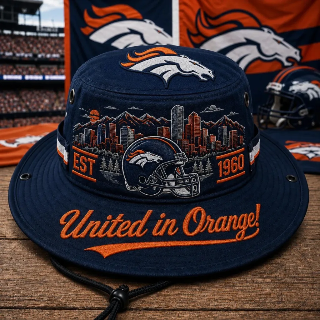 Denver Broncos United in Orange Embroidered Bucket Hat Denver Broncos United in Orange Embroidered Bucket Hat