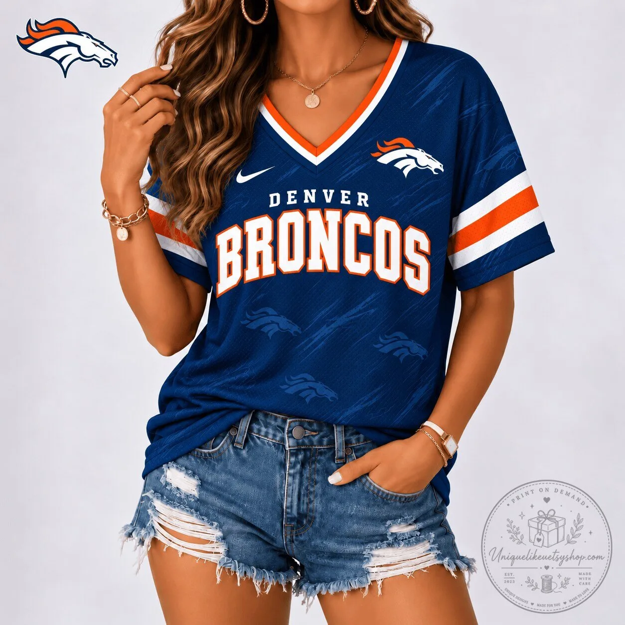 V-Neck Jersey for Denver Broncos NFL Team Spirit