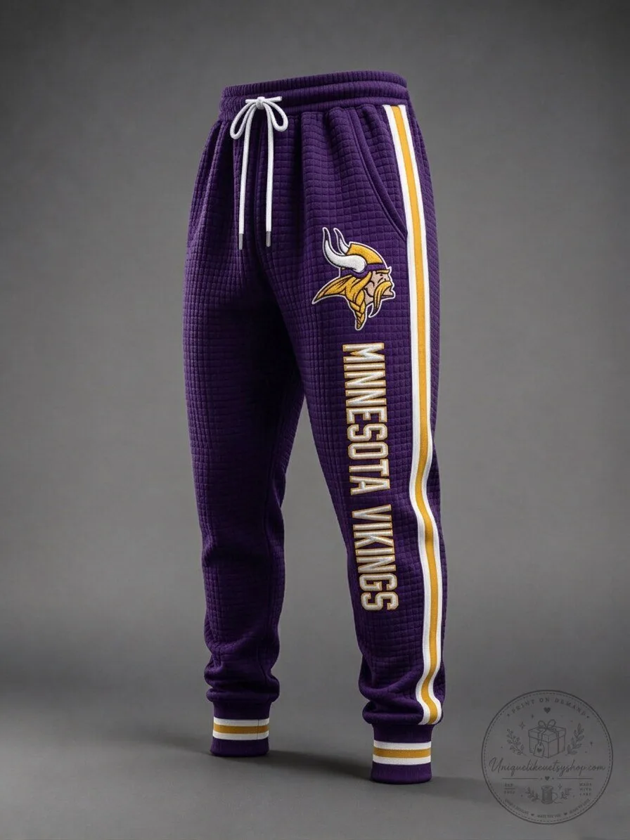 Minnesota Vikings Purple Waffle Textured Joggers with Side Stripes