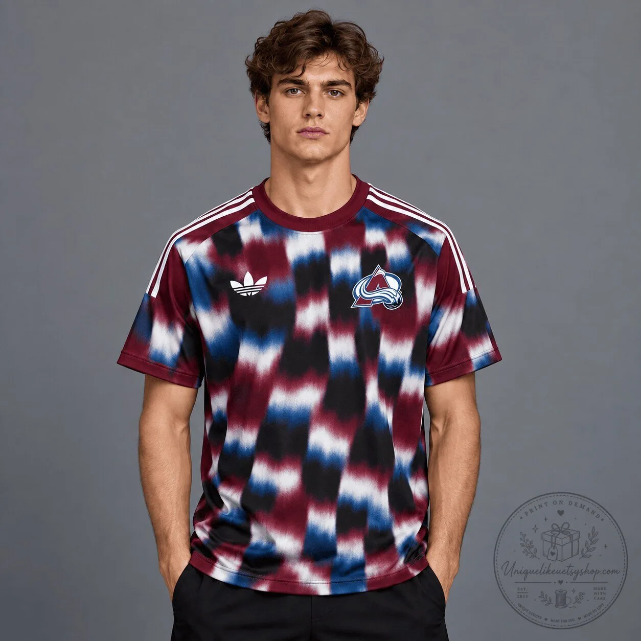 Colorado Avalanche Adidas Blurred Checkered Streetwear T-Shirt