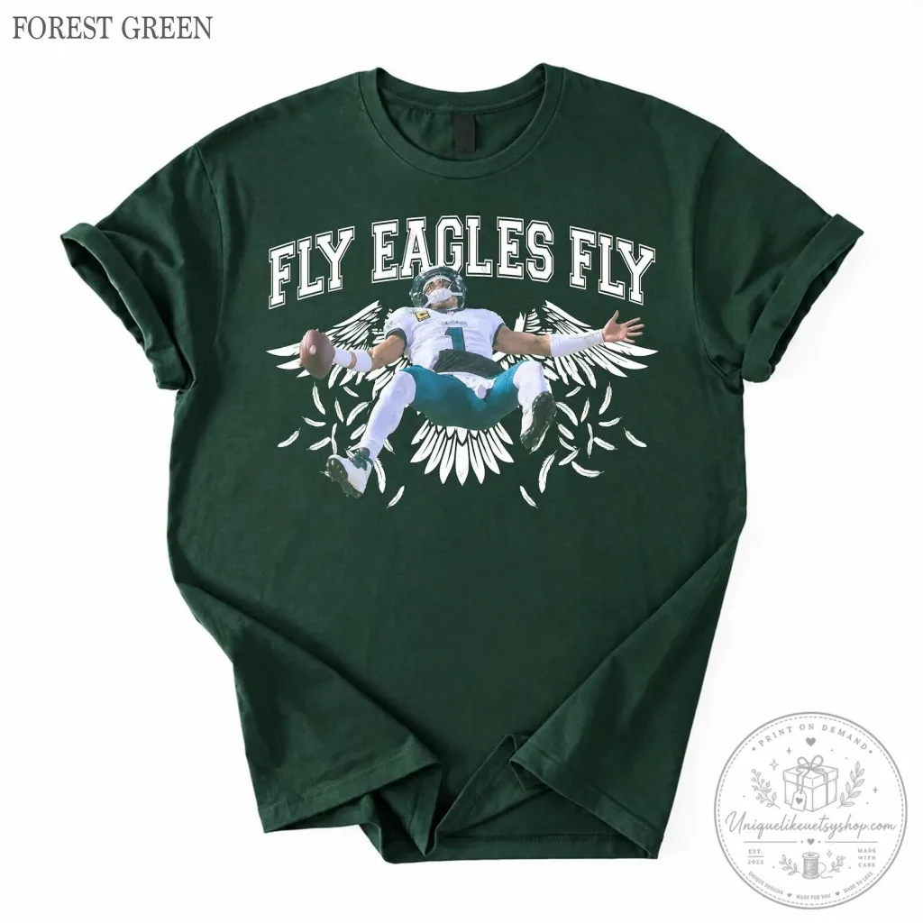 Philadelphia Eagles Jalen Hurts Fly Eagles Fly Forest Green T-Shirt Philadelphia Eagles Jalen Hurts Fly Eagles Fly Forest Green T-Shirt
