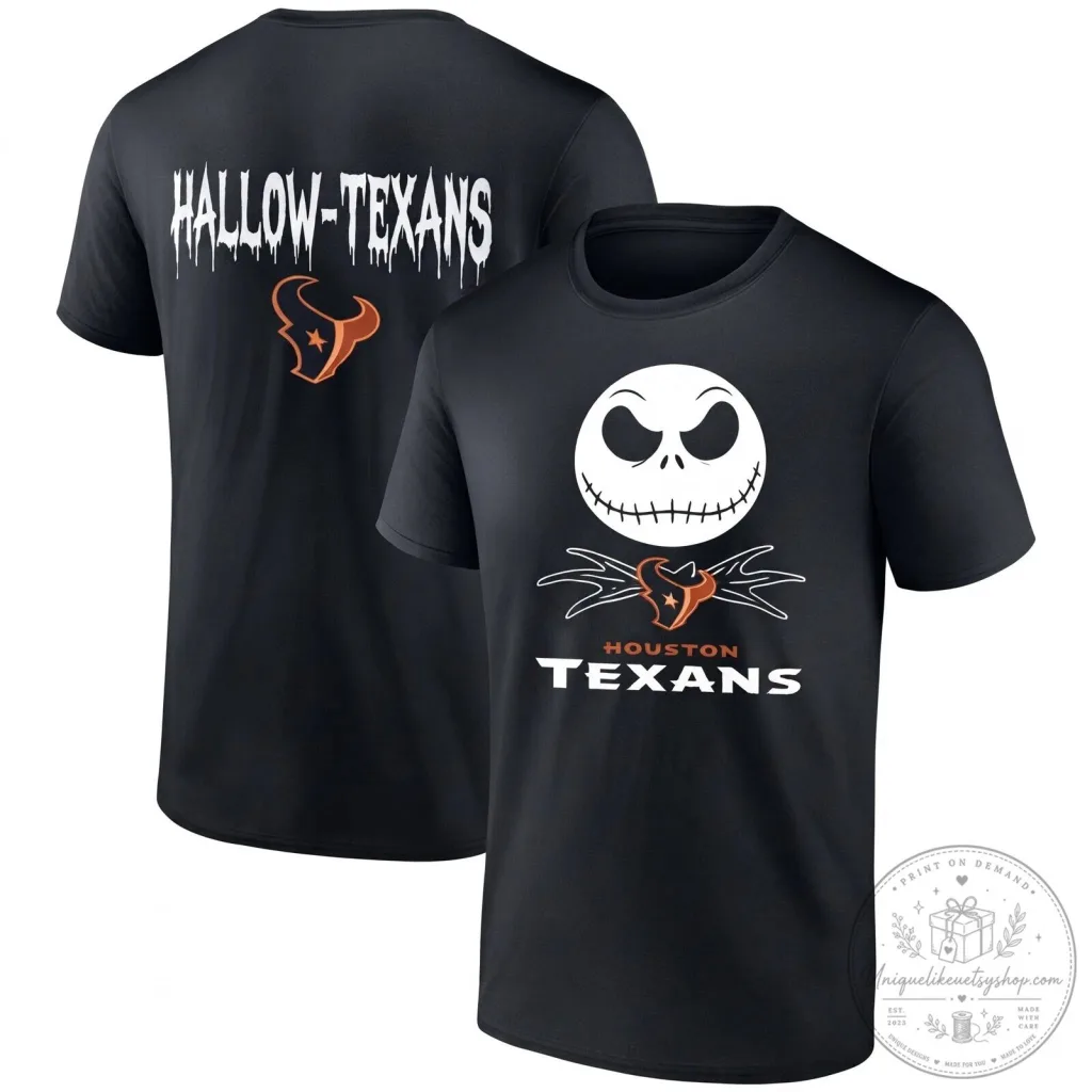 Houston Texans Halloween Jack Skellington Football Fan Black T-Shirt Houston Texans Halloween Jack Skellington Football Fan Black T-Shirt