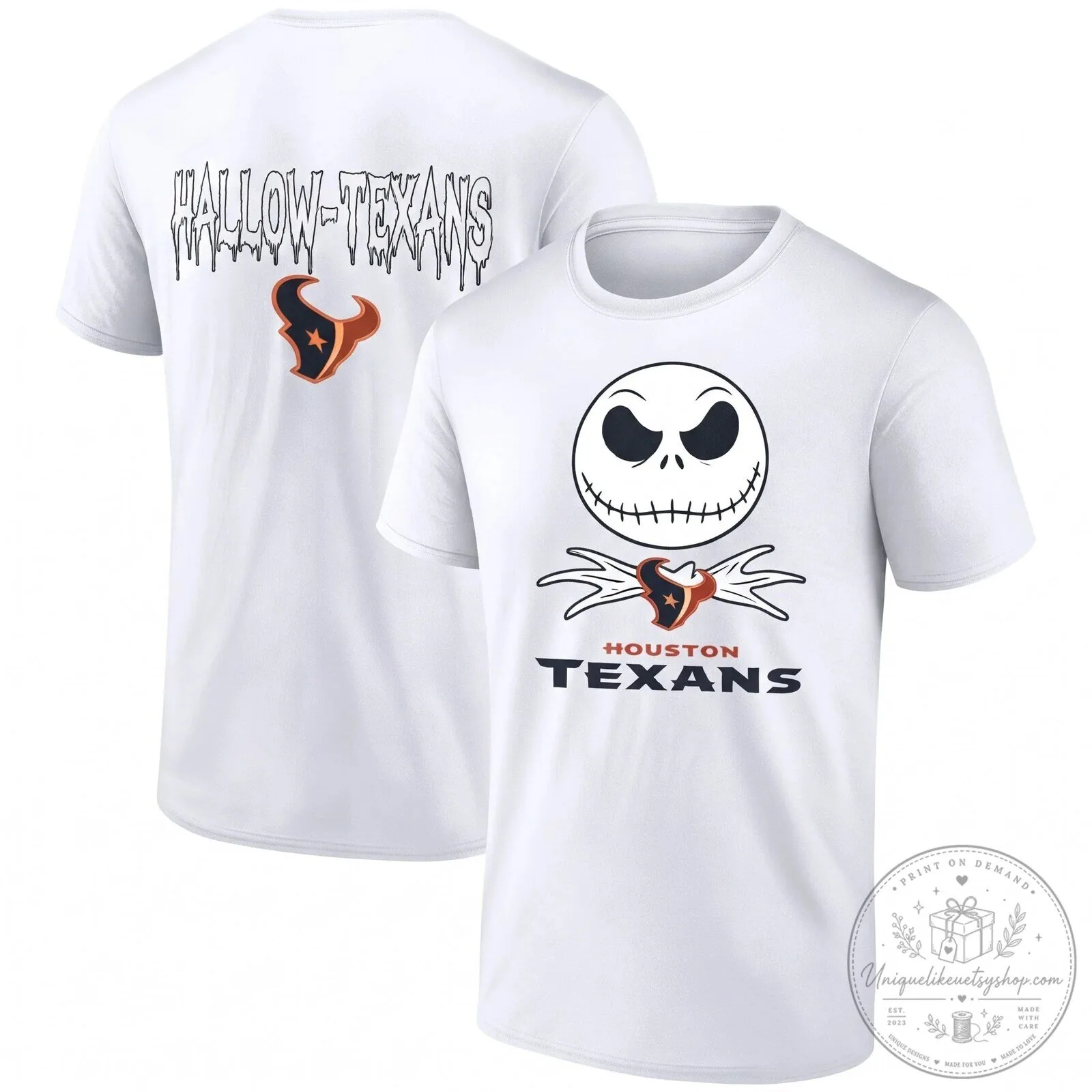 Houston Texans Halloween Jack Skellington Football Fan Black T-Shirt 7 Houston Texans Halloween Jack Skellington Football Fan Black T-Shirt