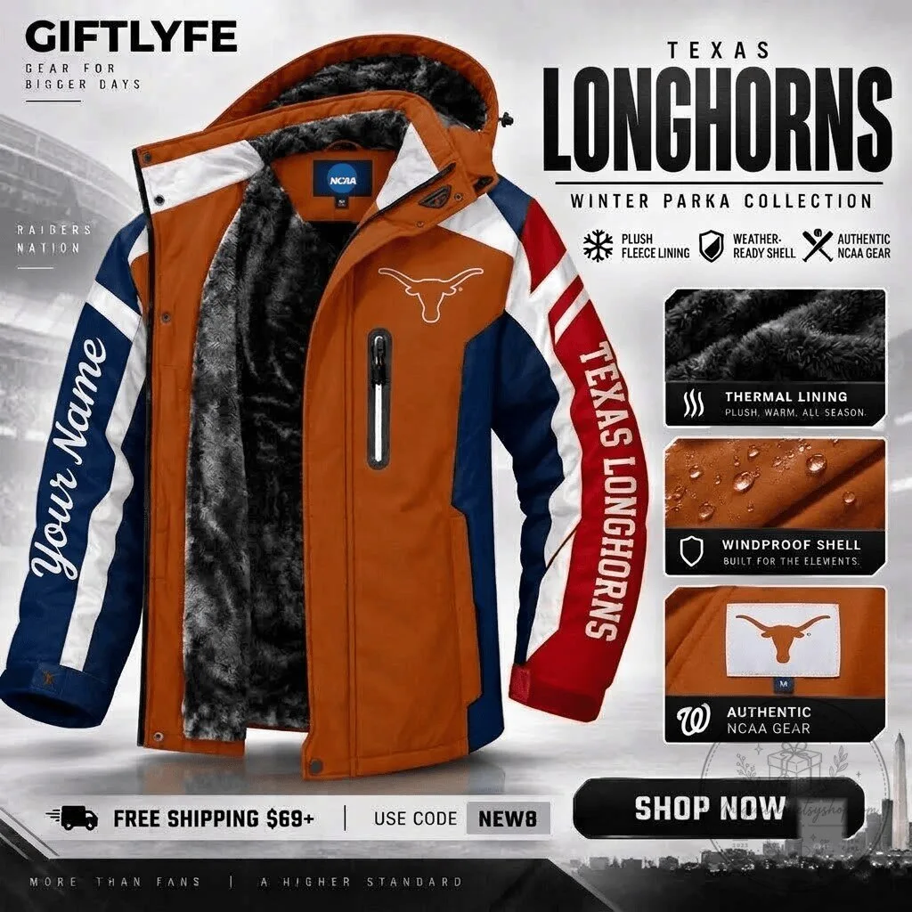 Texas Longhorns NCAA Winter Parka Jacket with Plush Fleece Lining