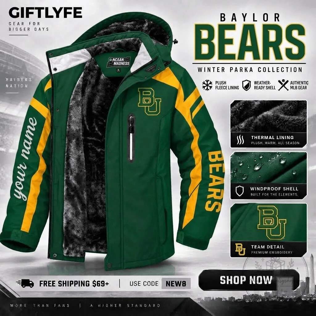 Baylor Bears NCAA Winter Parka Jacket with Fleece Lining